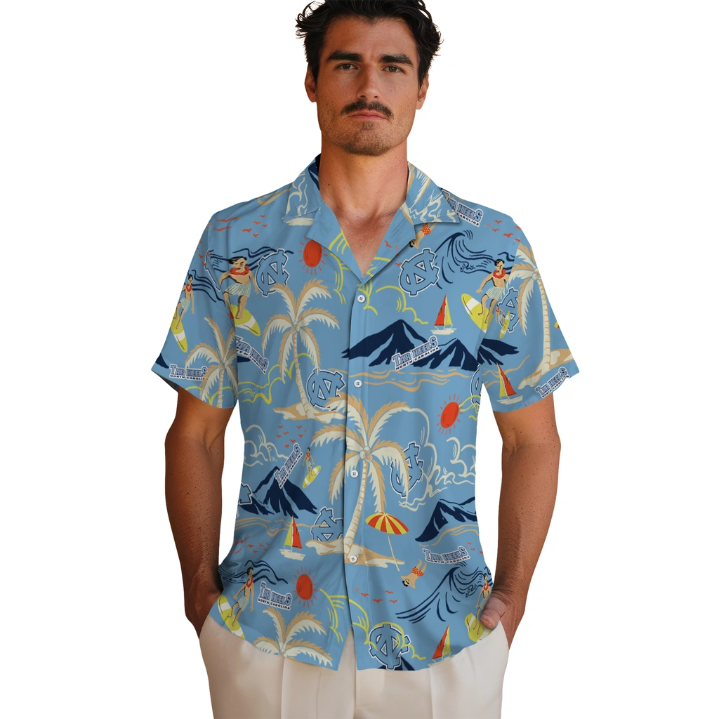 North Carolina Tar Heels Hawaiian Shirt - Palm Tree Island north carolina tar heels palm tree island light blue hawaiian shirts fashion forward