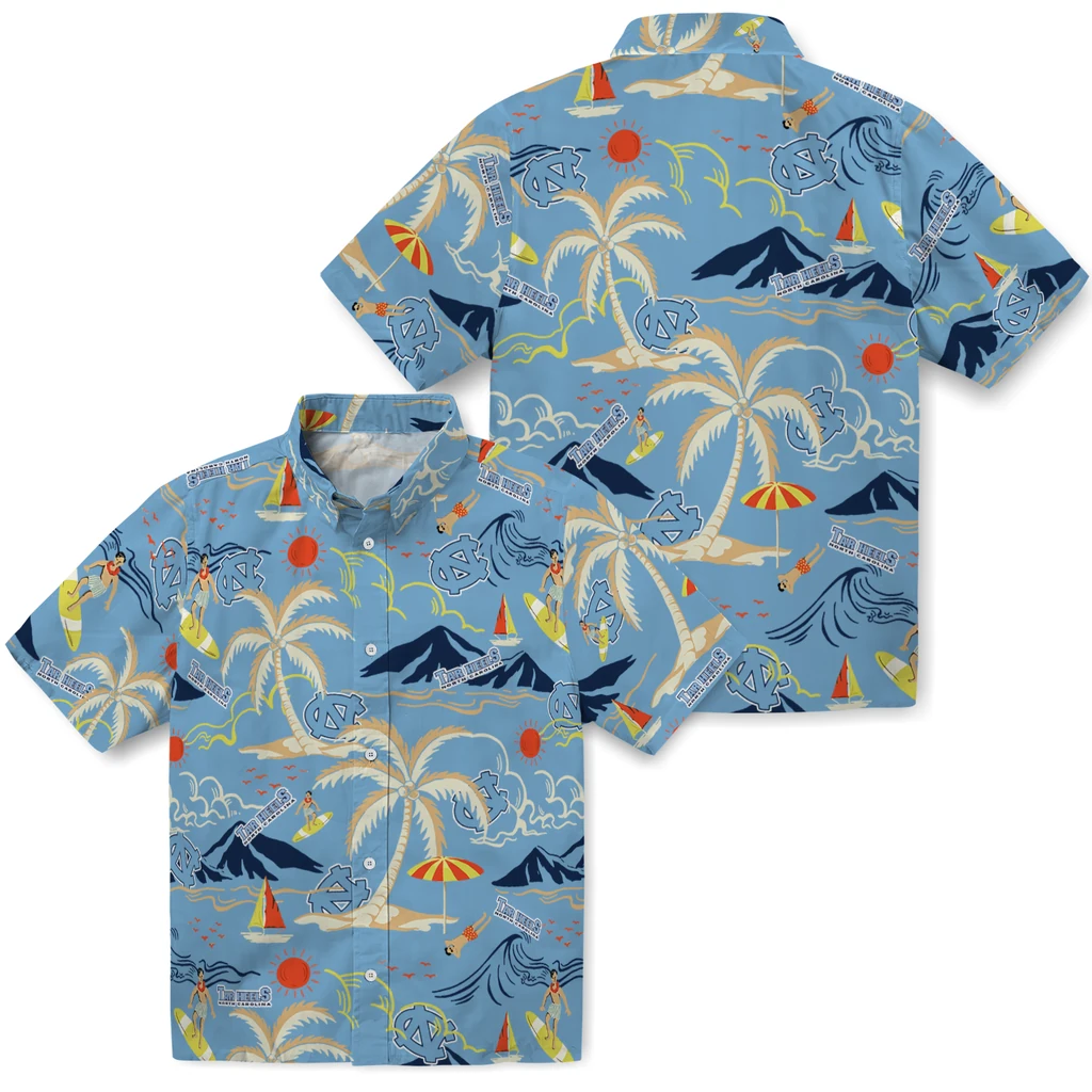 North Carolina Tar Heels Hawaiian Shirt - Palm Tree Island north carolina tar heels palm tree island light blue hawaiian shirts high quality