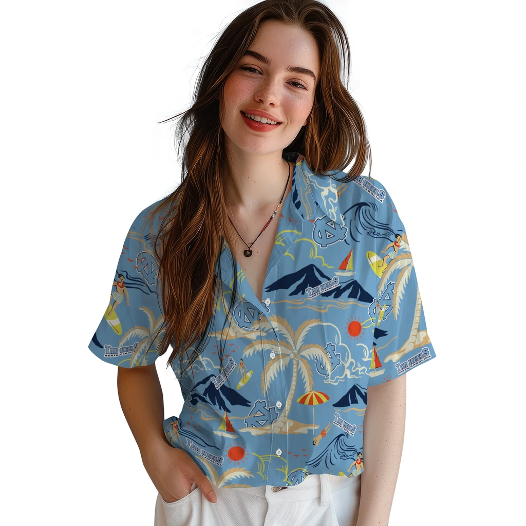 North Carolina Tar Heels Hawaiian Shirt - Palm Tree Island north carolina tar heels palm tree island light blue hawaiian shirts latest model