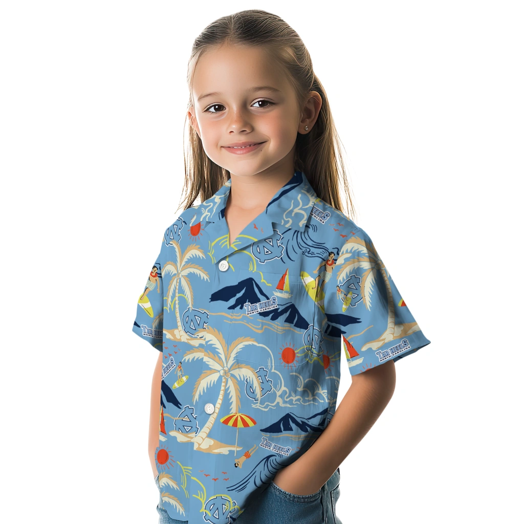 North Carolina Tar Heels Hawaiian Shirt - Palm Tree Island north carolina tar heels palm tree island light blue hawaiian shirts premium grade