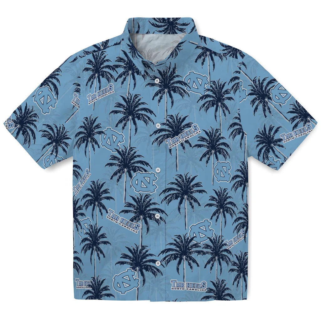 North Carolina Tar Heels Hawaiian Shirt - Palm Tree Motif north carolina tar heels palm grove light blue hawaiian shirts best selling