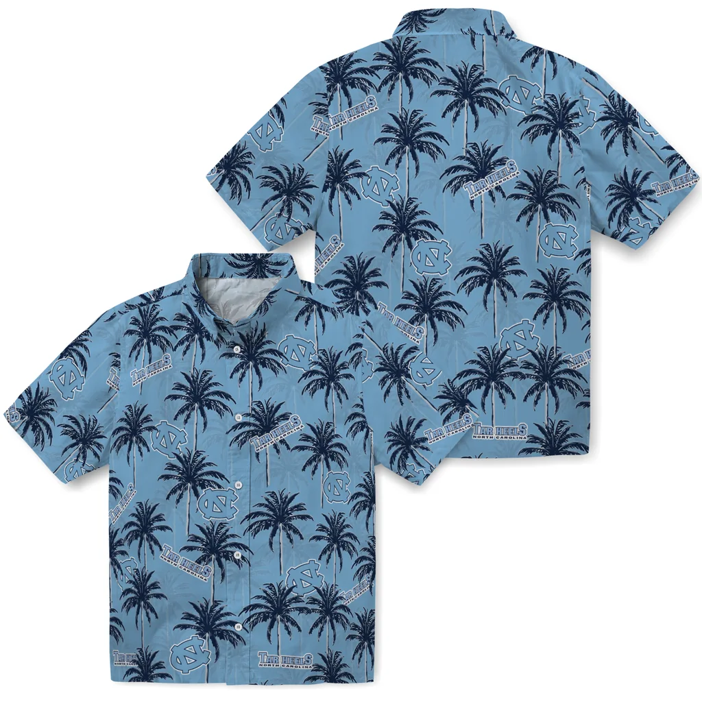 North Carolina Tar Heels Hawaiian Shirt - Palm Tree Motif north carolina tar heels palm grove light blue hawaiian shirts high quality