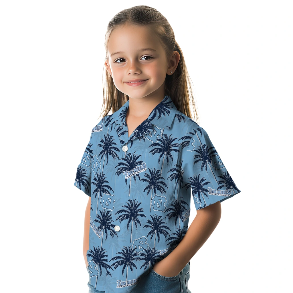 North Carolina Tar Heels Hawaiian Shirt - Palm Tree Motif north carolina tar heels palm grove light blue hawaiian shirts premium grade