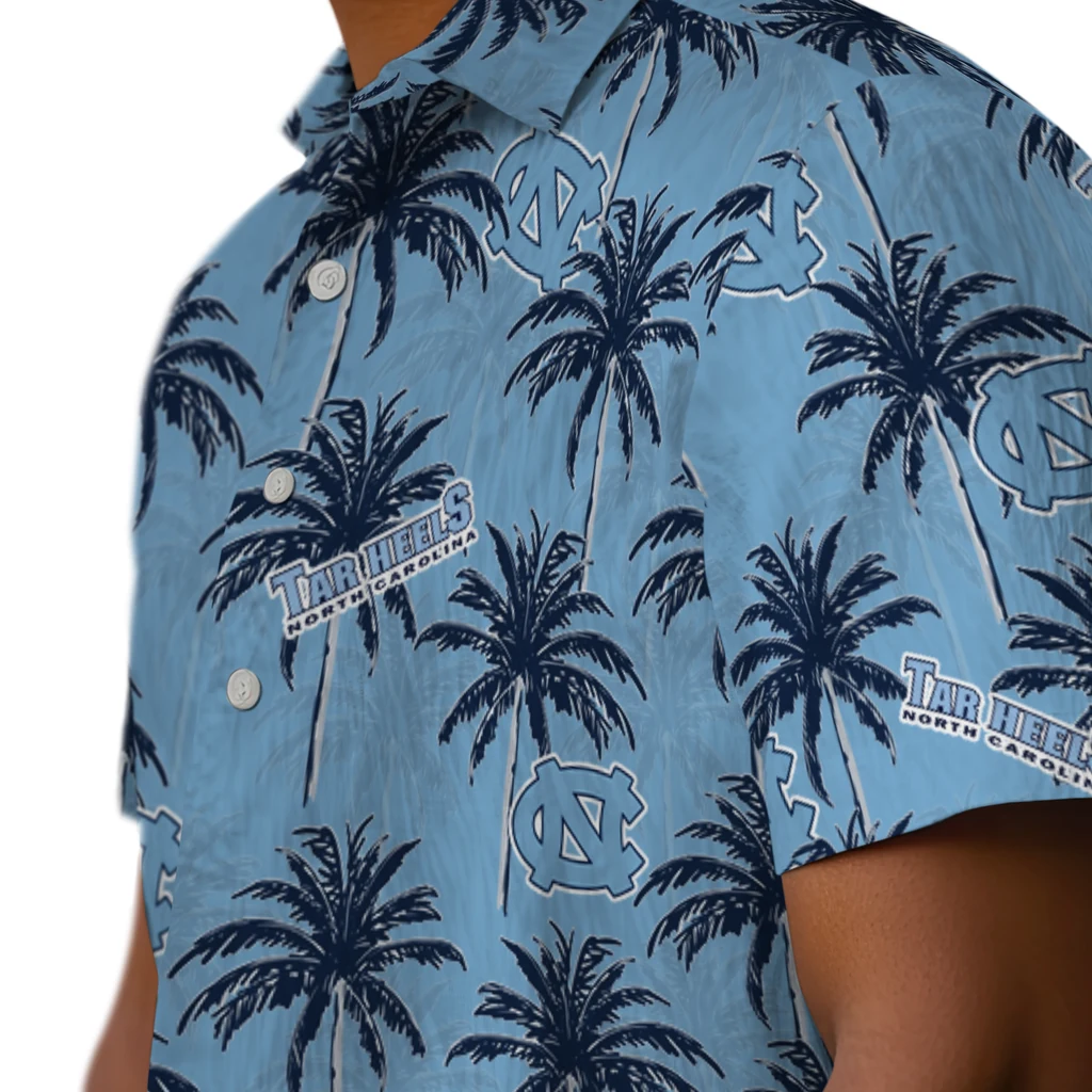 North Carolina Tar Heels Hawaiian Shirt - Palm Tree Motif north carolina tar heels palm grove light blue hawaiian shirts trendy