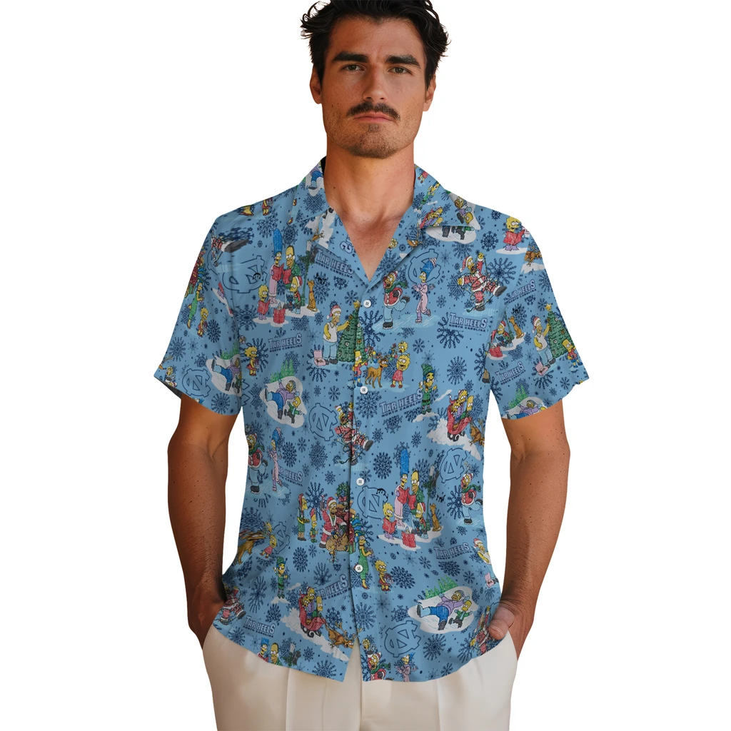 North Carolina Tar Heels Hawaiian Shirt - Simpsons Christmas north carolina tar heels simpsons christmas light blue hawaiian shirts fashion forward