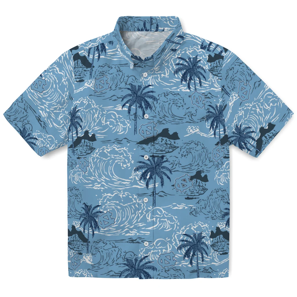 North Carolina Tar Heels Hawaiian Shirt - Wave Palm north carolina tar heels wave palm light blue hawaiian shirts best selling