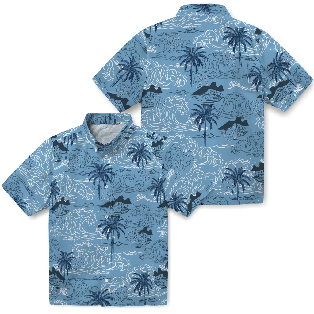 North Carolina Tar Heels Hawaiian Shirt - Wave Palm north carolina tar heels wave palm light blue hawaiian shirts high quality