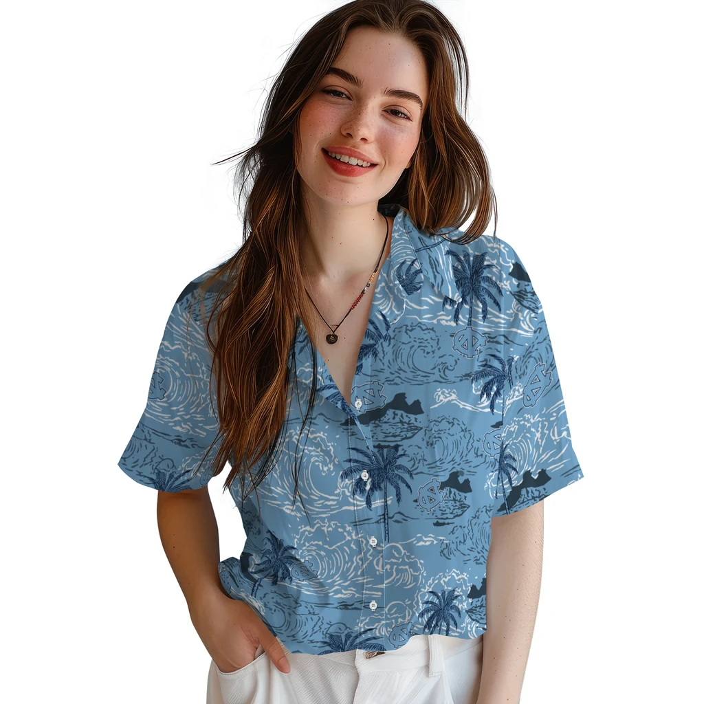 North Carolina Tar Heels Hawaiian Shirt - Wave Palm north carolina tar heels wave palm light blue hawaiian shirts latest model
