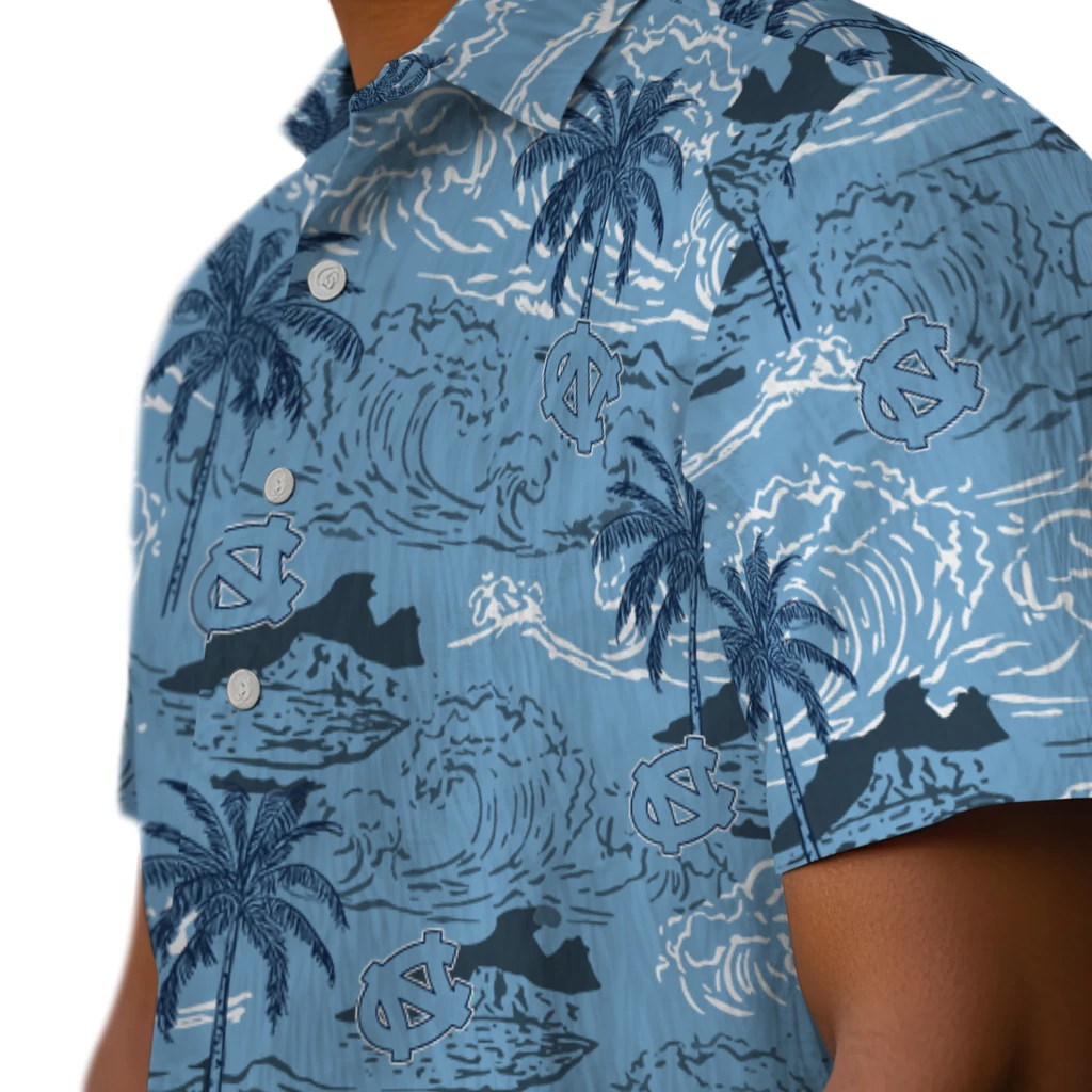 North Carolina Tar Heels Hawaiian Shirt - Wave Palm north carolina tar heels wave palm light blue hawaiian shirts trendy