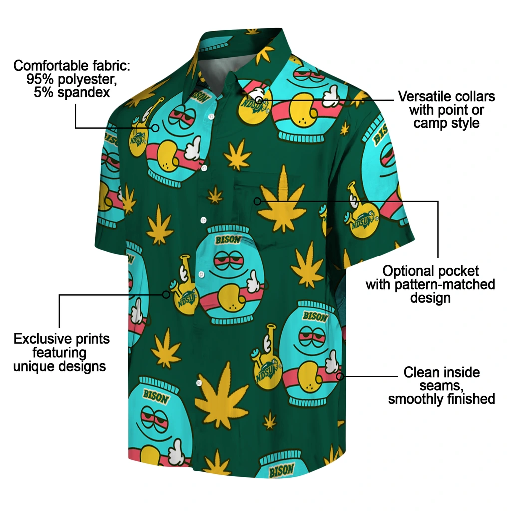 North Dakota State Bison Hawaiian Shirt - Chill Vibe north dakota state bison bong smile green hawaiian shirts new arrival