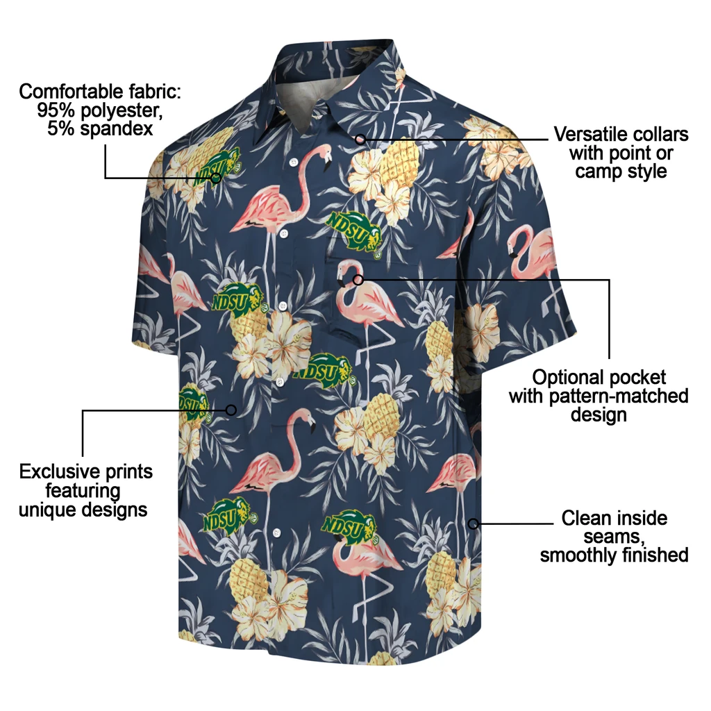 North Dakota State Bison Hawaiian Shirt - Flamingo Hibiscus north dakota state bison flamingo hibiscus navy hawaiian shirts new arrival