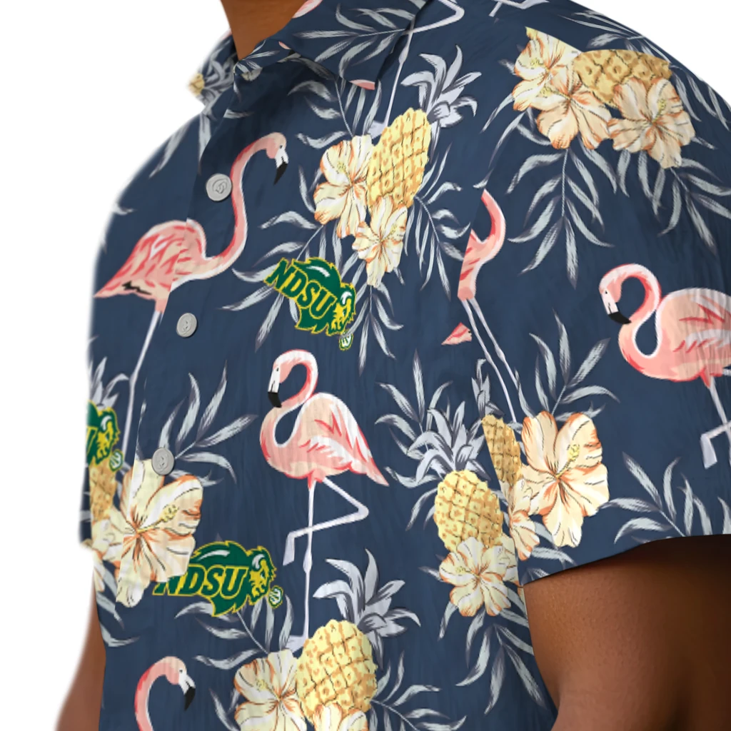 North Dakota State Bison Hawaiian Shirt - Flamingo Hibiscus north dakota state bison flamingo hibiscus navy hawaiian shirts trendy