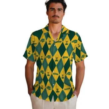north dakota state bison balloon plaid green hawaiian shirts fashion forward