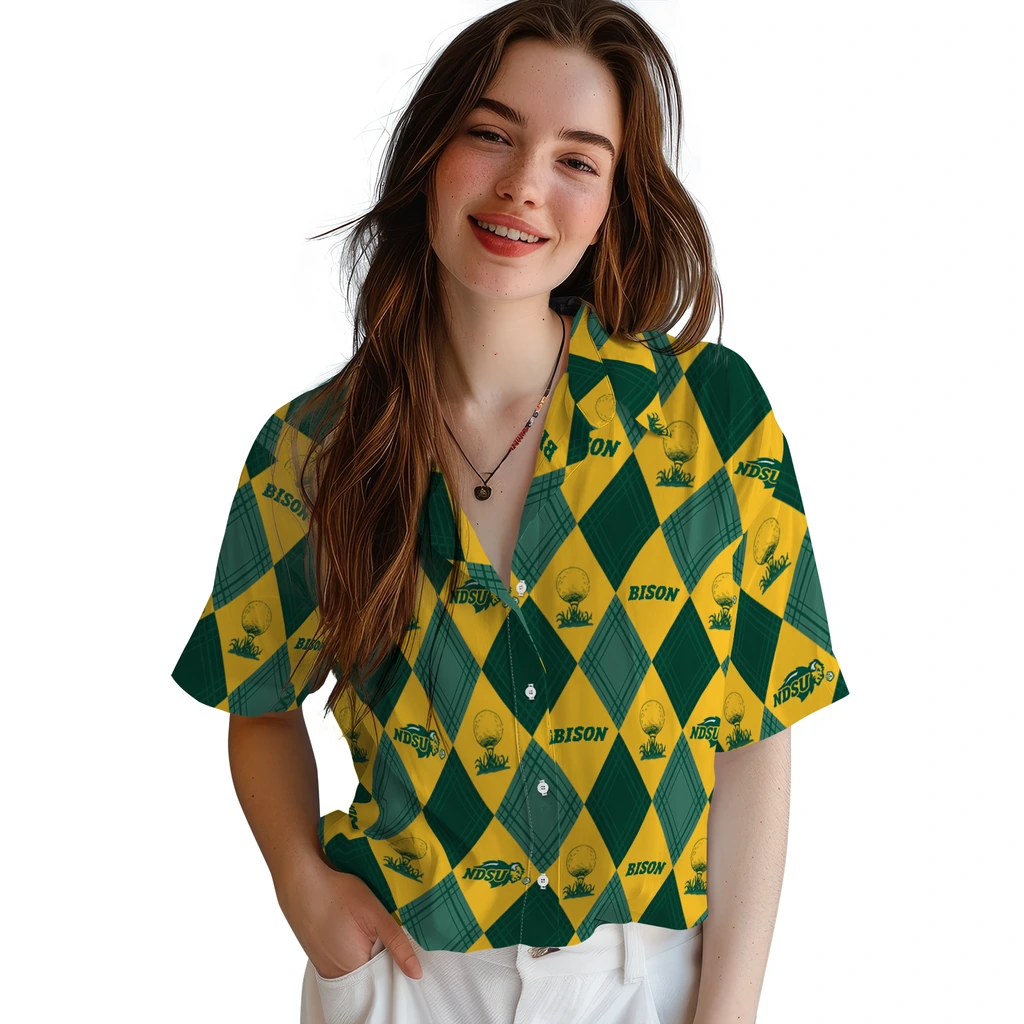 North Dakota State Bison Hawaiian Shirt - Golfing Plaid north dakota state bison balloon plaid green hawaiian shirts latest model