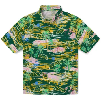 north dakota state bison flamingo retreat green hawaiian shirts best selling