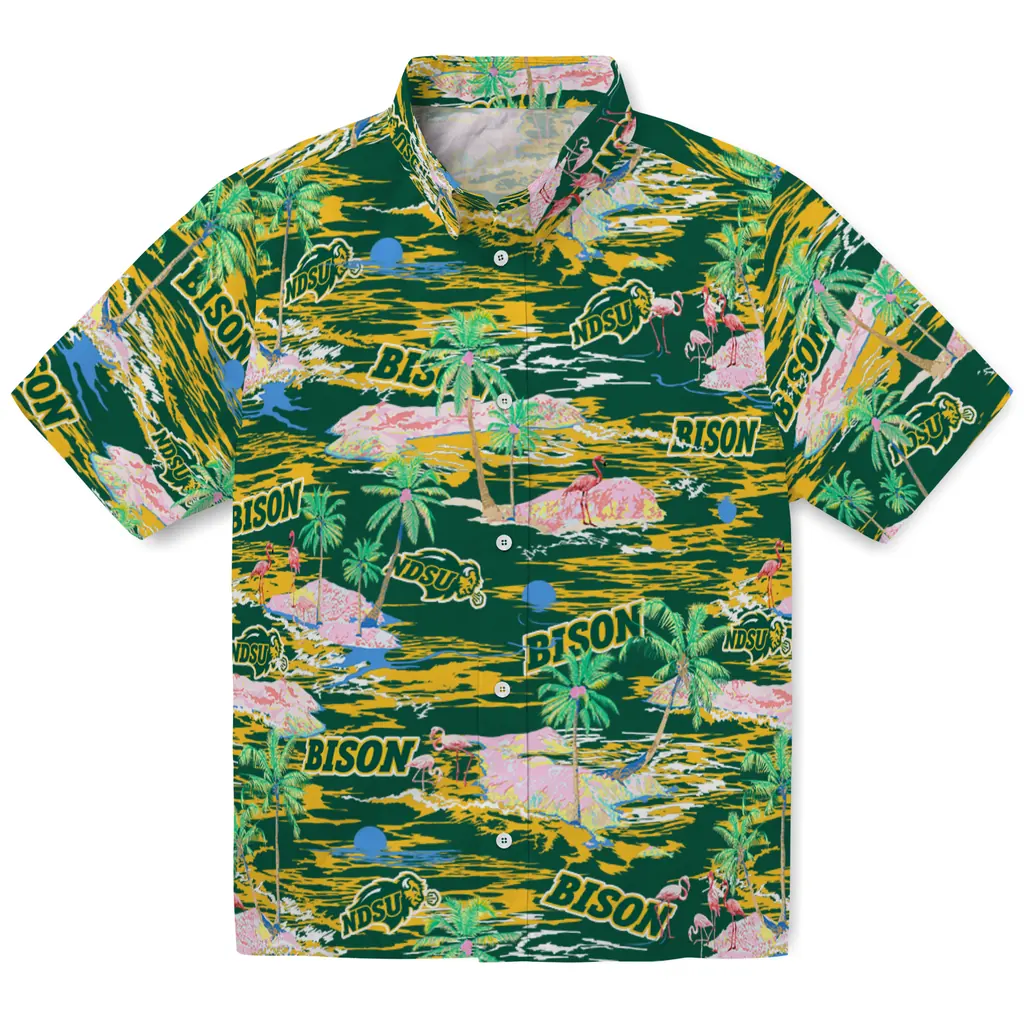 North Dakota State Bison Hawaiian Shirt - Hawaii Island north dakota state bison flamingo retreat green hawaiian shirts best selling