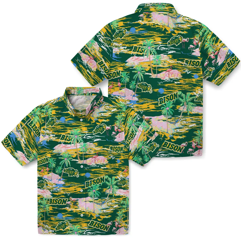 North Dakota State Bison Hawaiian Shirt - Hawaii Island north dakota state bison flamingo retreat green hawaiian shirts high quality