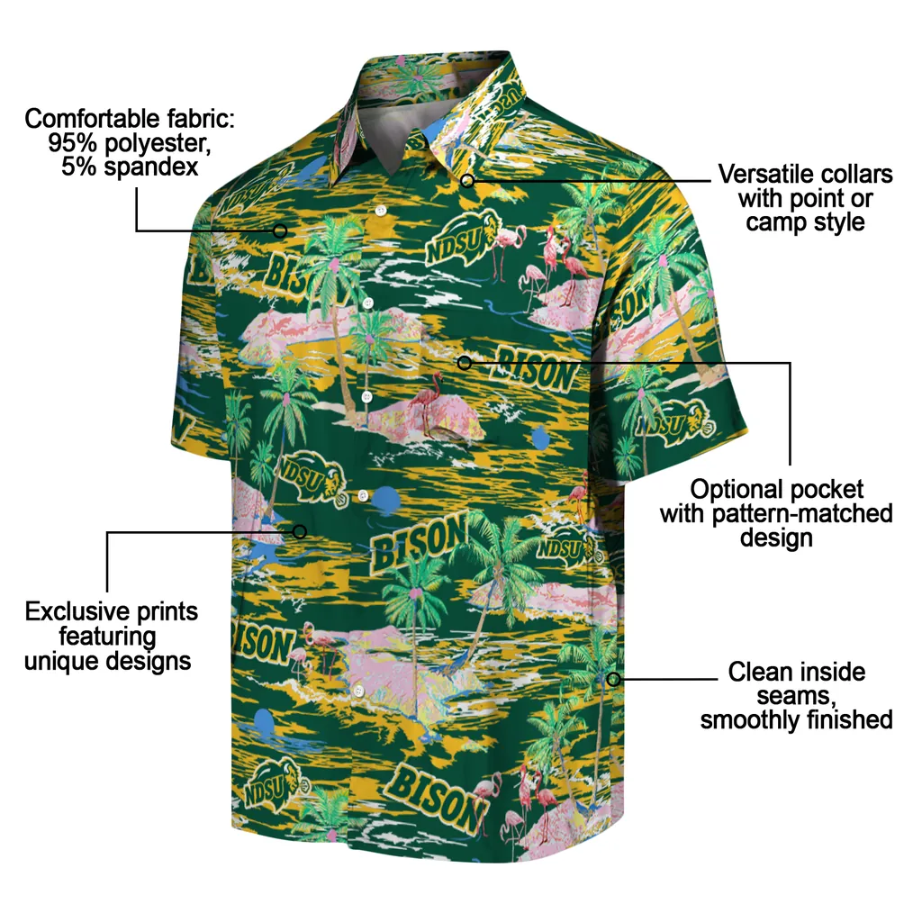 North Dakota State Bison Hawaiian Shirt - Hawaii Island north dakota state bison flamingo retreat green hawaiian shirts new arrival