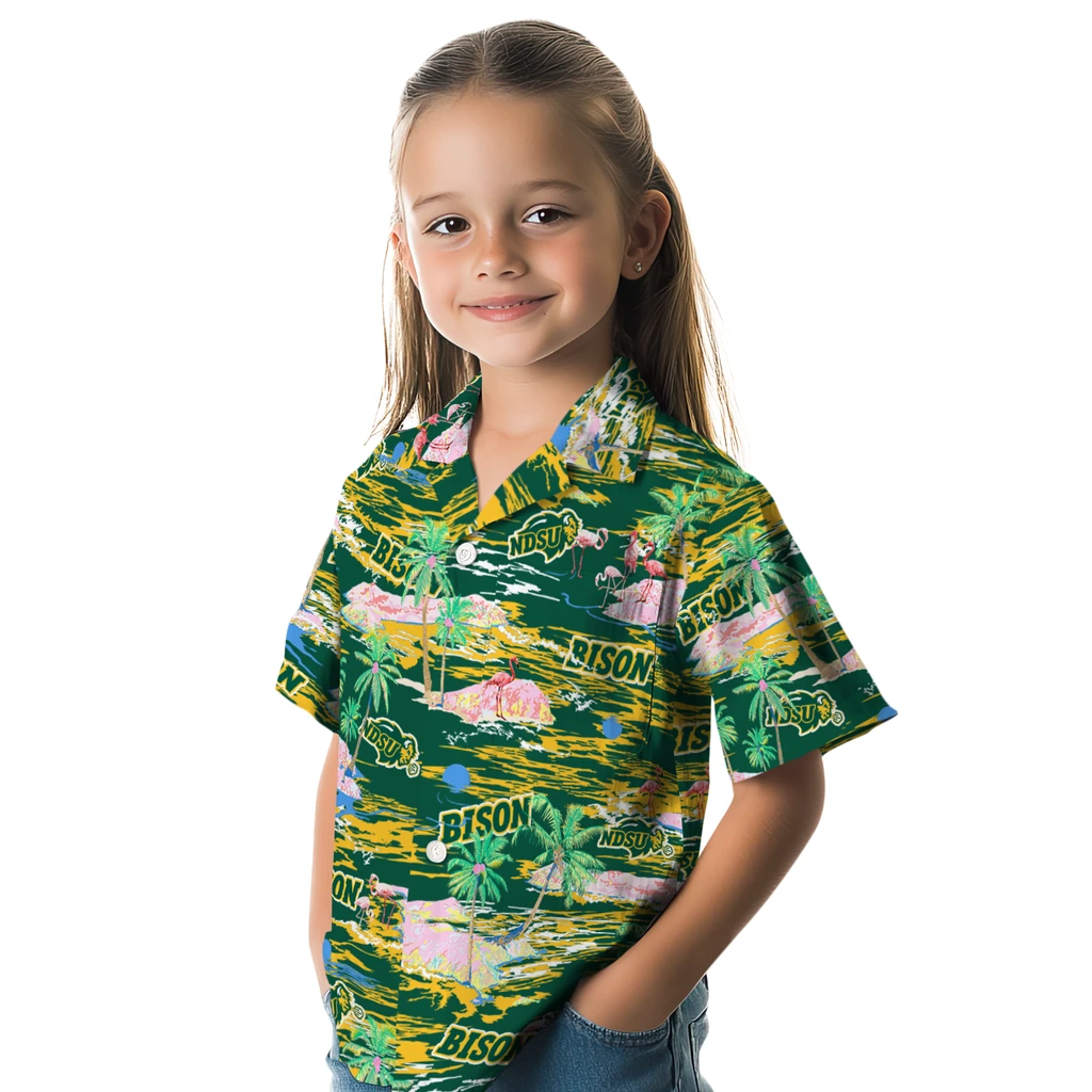 North Dakota State Bison Hawaiian Shirt - Hawaii Island north dakota state bison flamingo retreat green hawaiian shirts premium grade