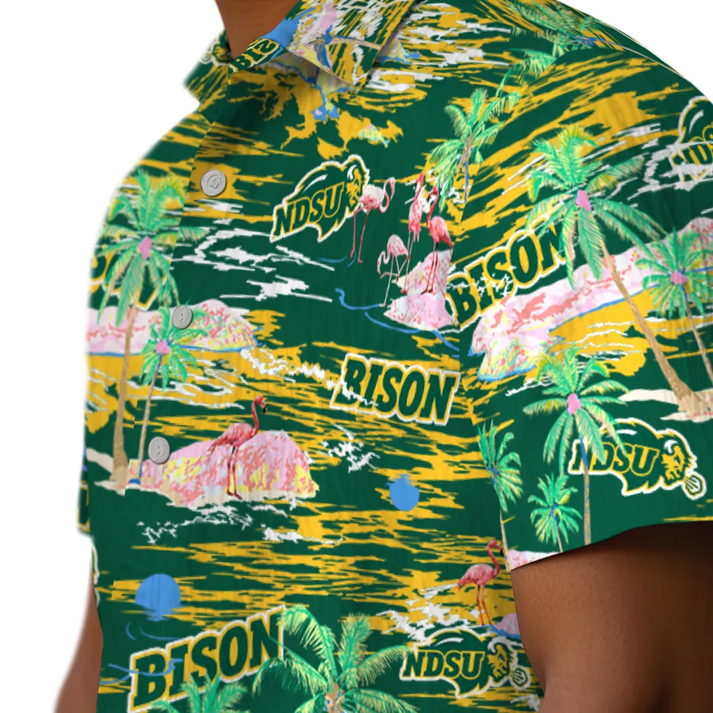 North Dakota State Bison Hawaiian Shirt - Hawaii Island north dakota state bison flamingo retreat green hawaiian shirts trendy