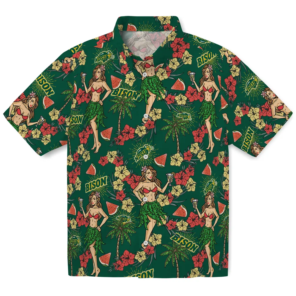 North Dakota State Bison Hawaiian Shirt - Hawaiian Girls Design north dakota state bison hawaiian girls design green hawaiian shirts best selling