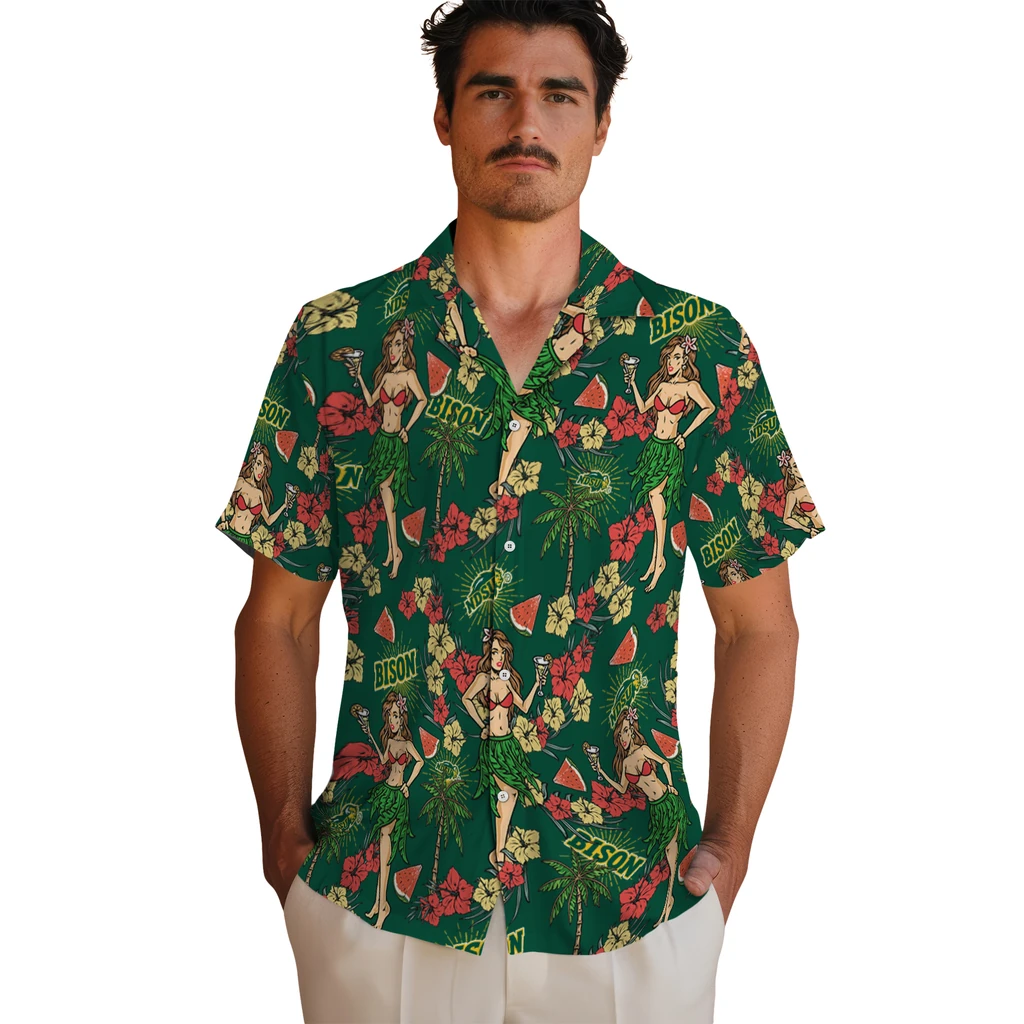 North Dakota State Bison Hawaiian Shirt - Hawaiian Girls Design north dakota state bison hawaiian girls design green hawaiian shirts fashion forward