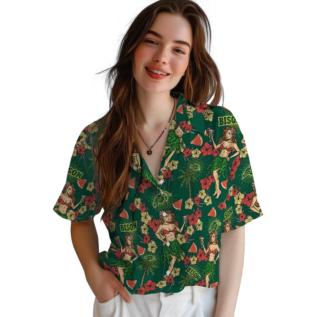 North Dakota State Bison Hawaiian Shirt - Hawaiian Girls Design north dakota state bison hawaiian girls design green hawaiian shirts latest model