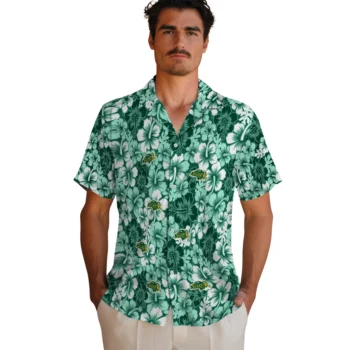 north dakota state bison hibiscus blooms green hawaiian shirts fashion forward