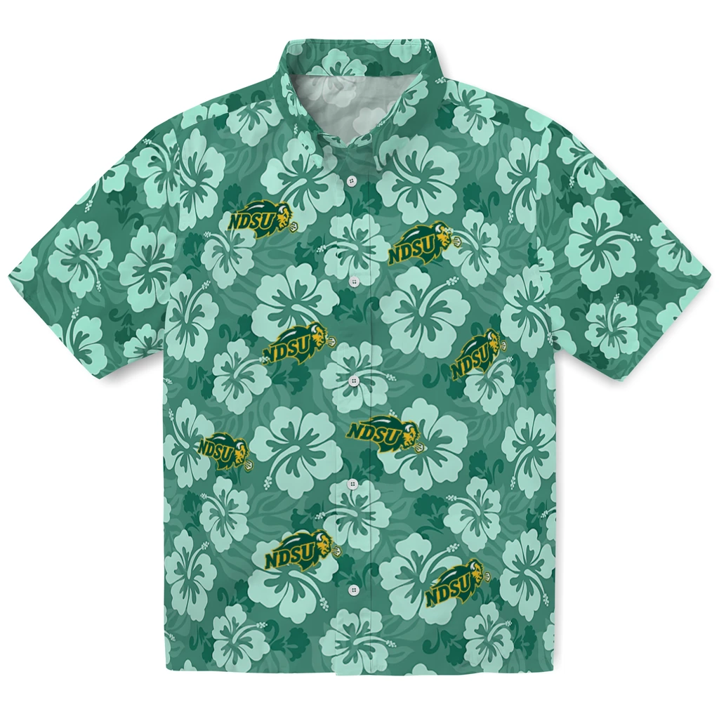 North Dakota State Bison Hawaiian Shirt - Hibiscus Cluster north dakota state bison hibiscus cluster green hawaiian shirts best selling