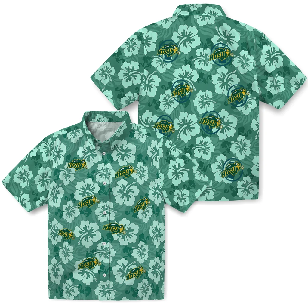 North Dakota State Bison Hawaiian Shirt - Hibiscus Cluster north dakota state bison hibiscus cluster green hawaiian shirts high quality