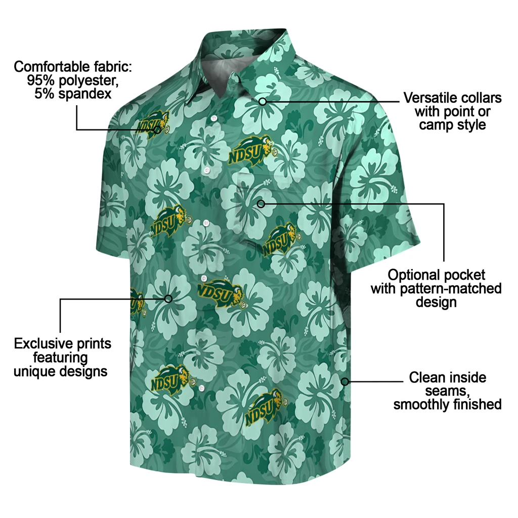 North Dakota State Bison Hawaiian Shirt - Hibiscus Cluster north dakota state bison hibiscus cluster green hawaiian shirts new arrival