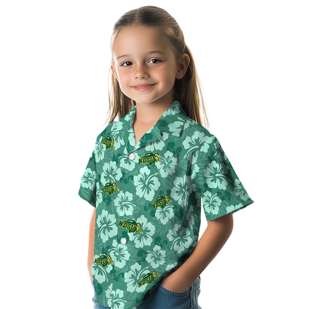 North Dakota State Bison Hawaiian Shirt - Hibiscus Cluster north dakota state bison hibiscus cluster green hawaiian shirts premium grade