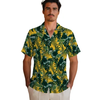 north dakota state bison hibiscus exotic green hawaiian shirts fashion forward