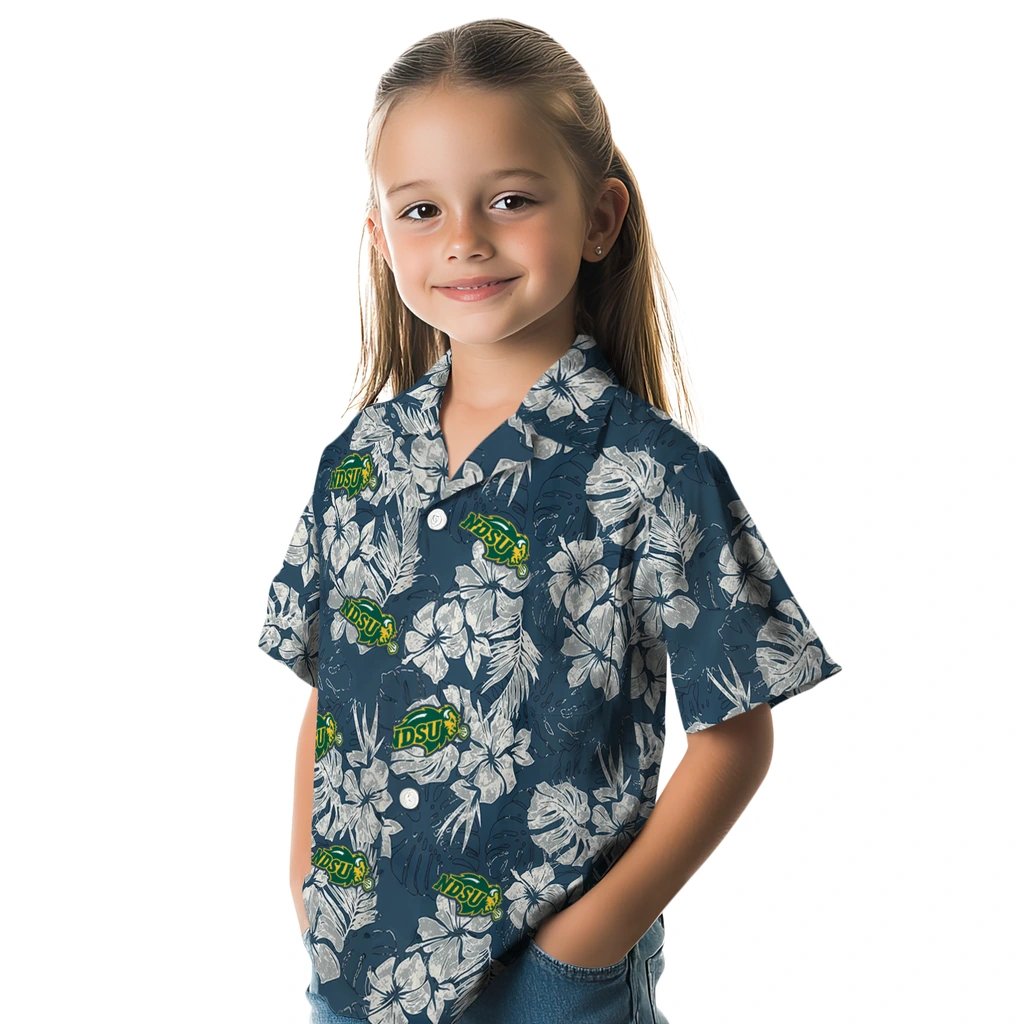 North Dakota State Bison Hawaiian Shirt - Hibiscus Flowers north dakota state bison hibiscus flowers navy blue hawaiian shirts premium grade