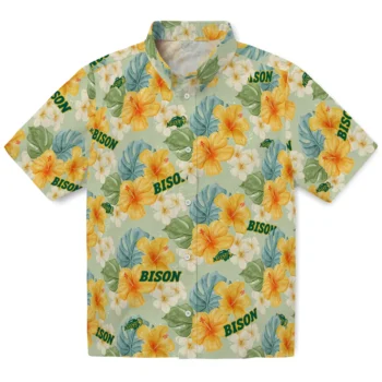 north dakota state bison hibiscus mood pale lime yellow hawaiian shirts best selling