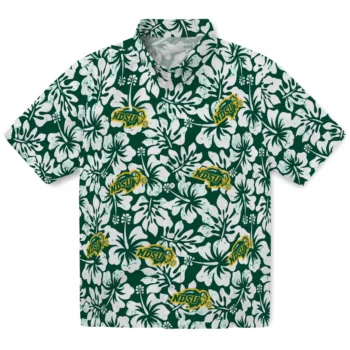 north dakota state bison hibiscus motif green white hawaiian shirts best selling