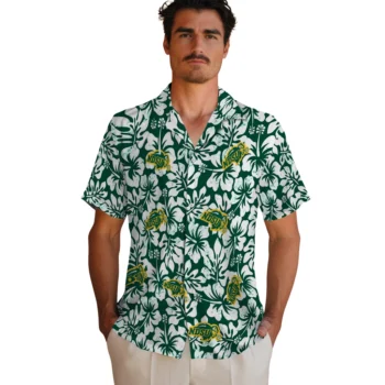 north dakota state bison hibiscus motif green white hawaiian shirts fashion forward