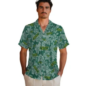 north dakota state bison hibiscus oasis green hawaiian shirts fashion forward