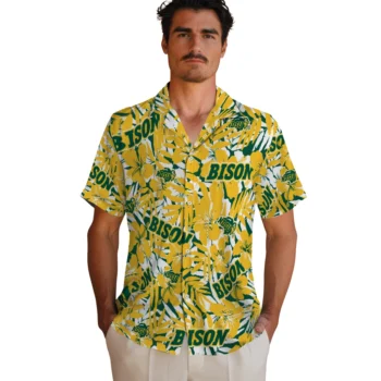 north dakota state bison hibiscus overlay hawaiian shirts fashion forward