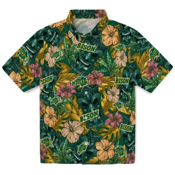 north dakota state bison tiki jungle green hawaiian shirts best selling