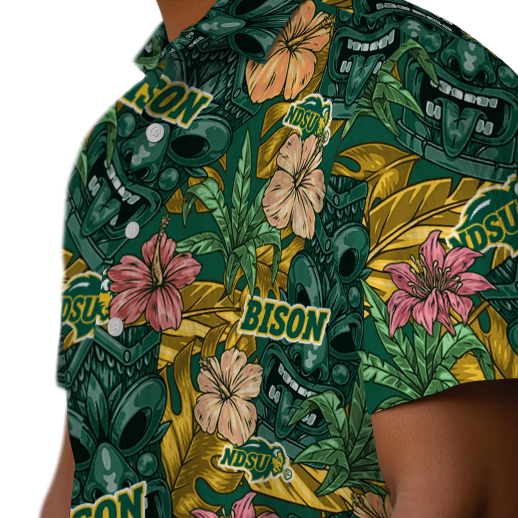 North Dakota State Bison Hawaiian Shirt - Hibiscus Tiki Jungle north dakota state bison tiki jungle green hawaiian shirts trendy