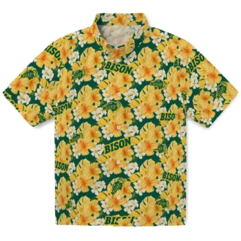 north dakota state bison hibiscus tropics green yellow hawaiian shirts best selling
