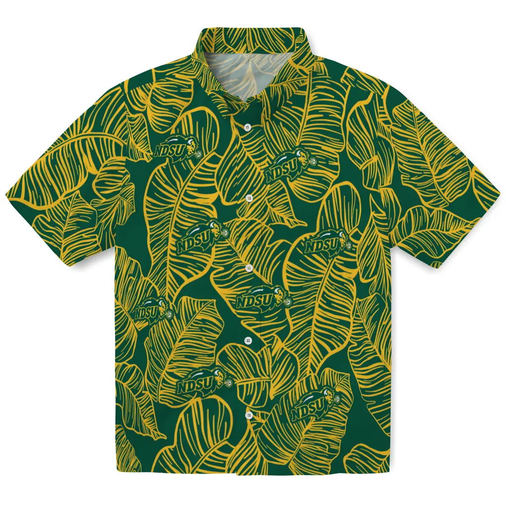 North Dakota State Bison Hawaiian Shirt - Leaf Outline north dakota state bison leaf outline green hawaiian shirts best selling