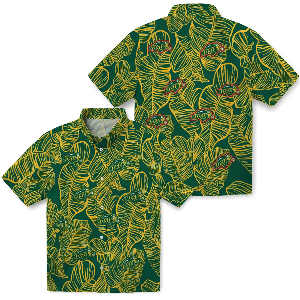 North Dakota State Bison Hawaiian Shirt - Leaf Outline north dakota state bison leaf outline green hawaiian shirts high quality