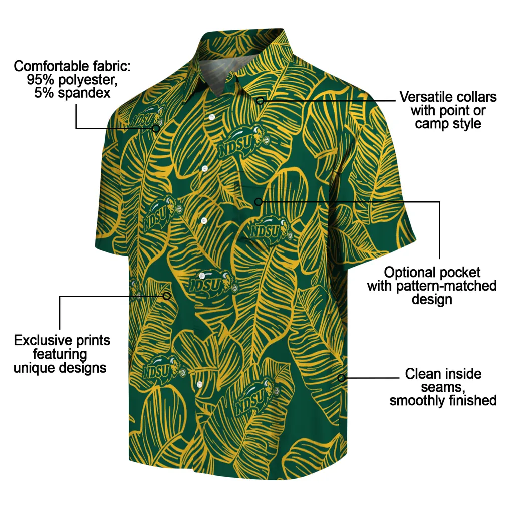 North Dakota State Bison Hawaiian Shirt - Leaf Outline north dakota state bison leaf outline green hawaiian shirts new arrival