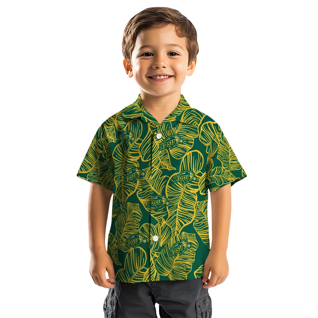 North Dakota State Bison Hawaiian Shirt - Leaf Outline north dakota state bison leaf outline green hawaiian shirts top rated