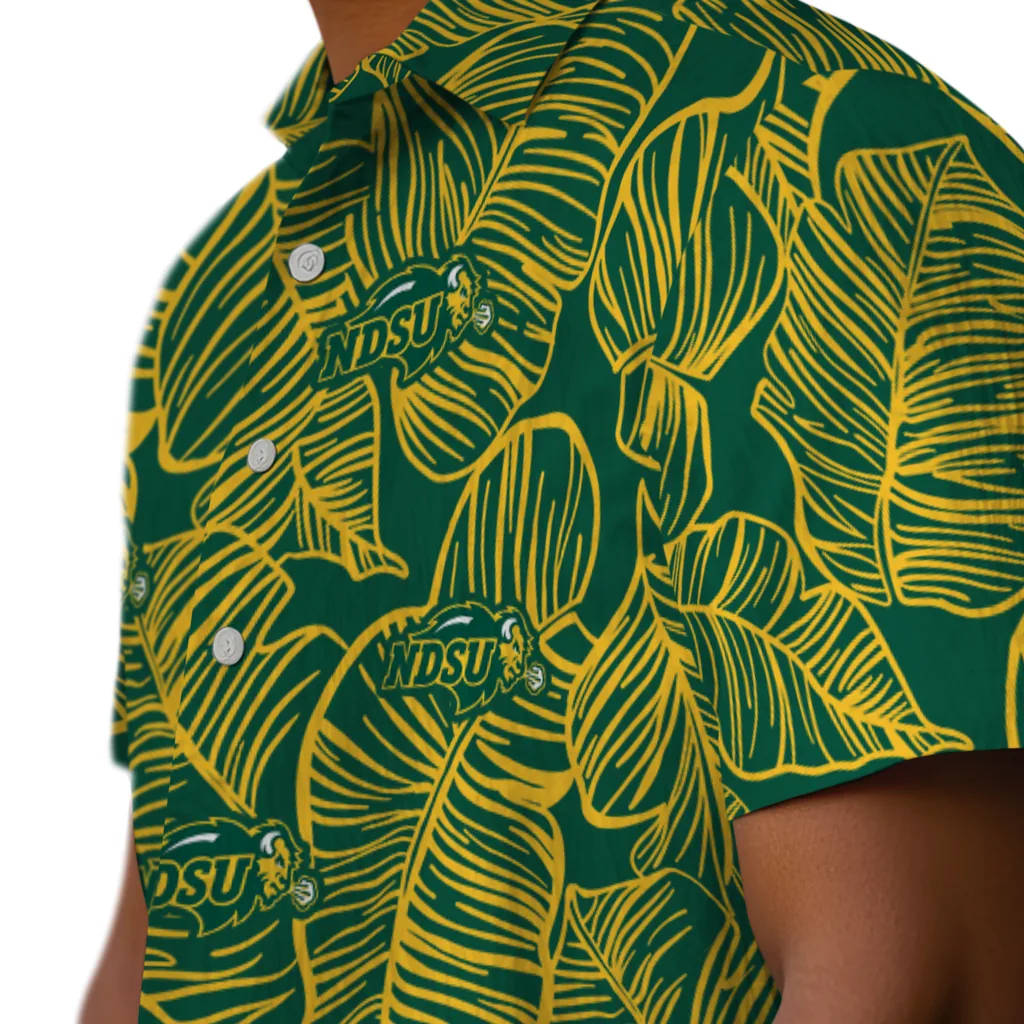 North Dakota State Bison Hawaiian Shirt - Leaf Outline north dakota state bison leaf outline green hawaiian shirts trendy