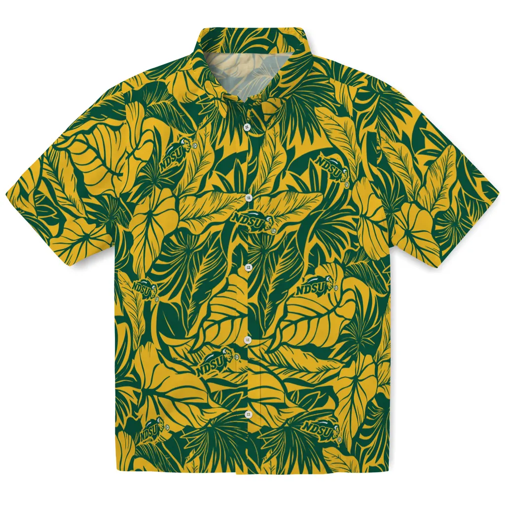 North Dakota State Bison Hawaiian Shirt - Monstera Layer north dakota state bison monstera layer green hawaiian shirts best selling