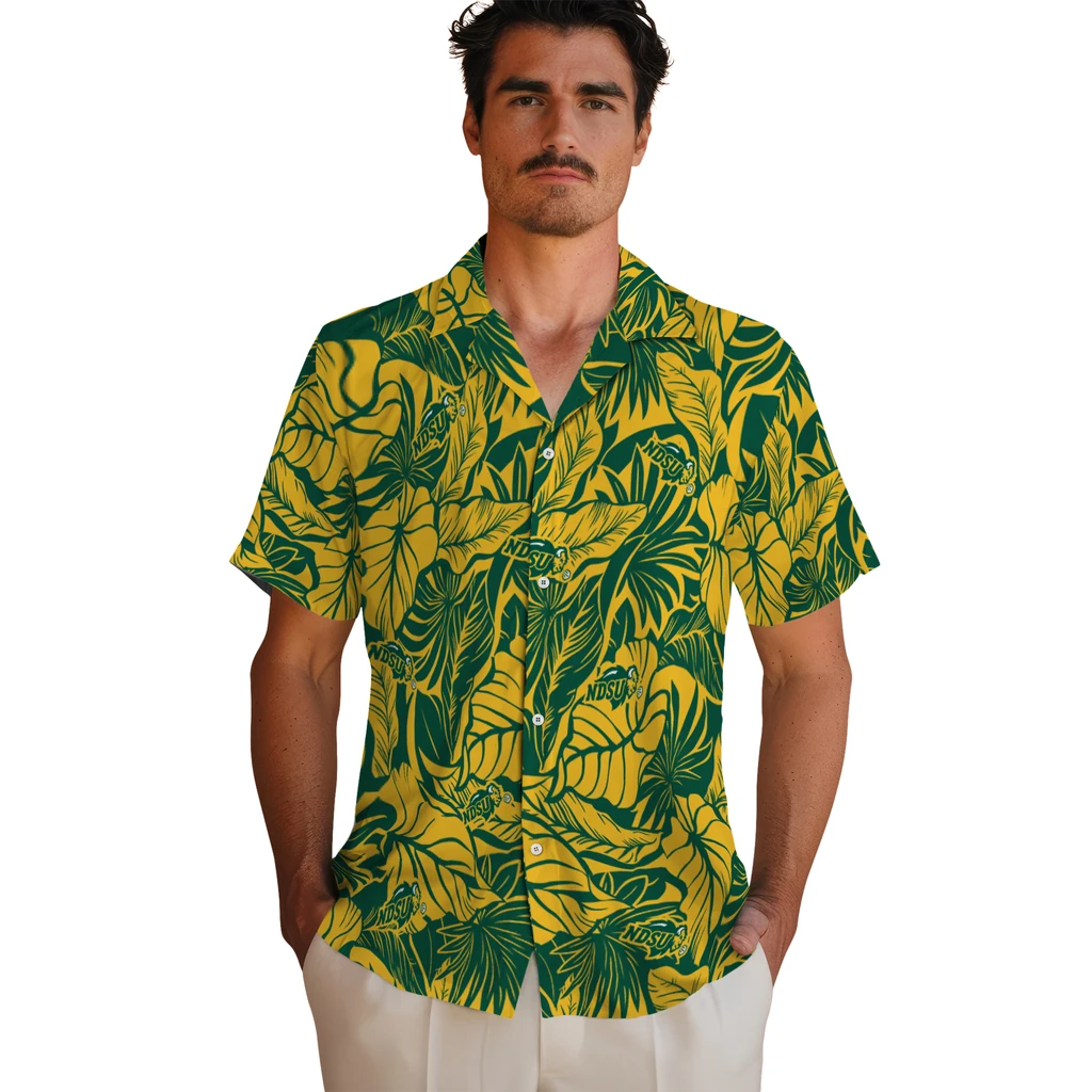 North Dakota State Bison Hawaiian Shirt - Monstera Layer north dakota state bison monstera layer green hawaiian shirts fashion forward