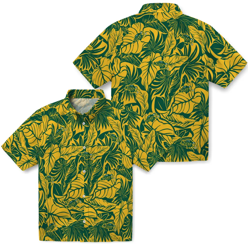 North Dakota State Bison Hawaiian Shirt - Monstera Layer north dakota state bison monstera layer green hawaiian shirts high quality